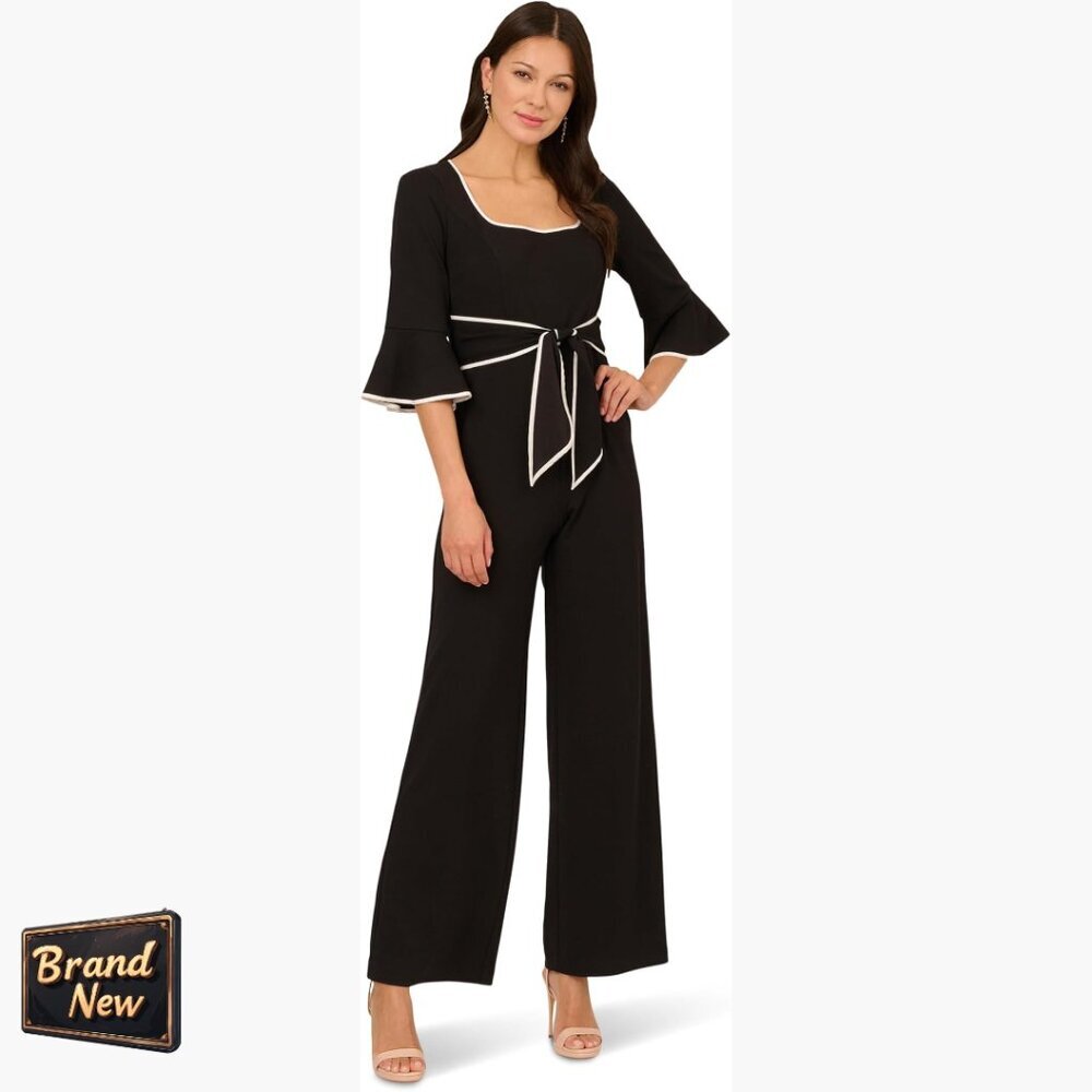 Wide Leg Jumpsuit with Ruffle Sleeves, Square Neck, Size 8